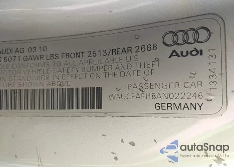 2010 Audi A5 2.0T Premium from USA, damaged, VIN WAUCFAFH8AN022246